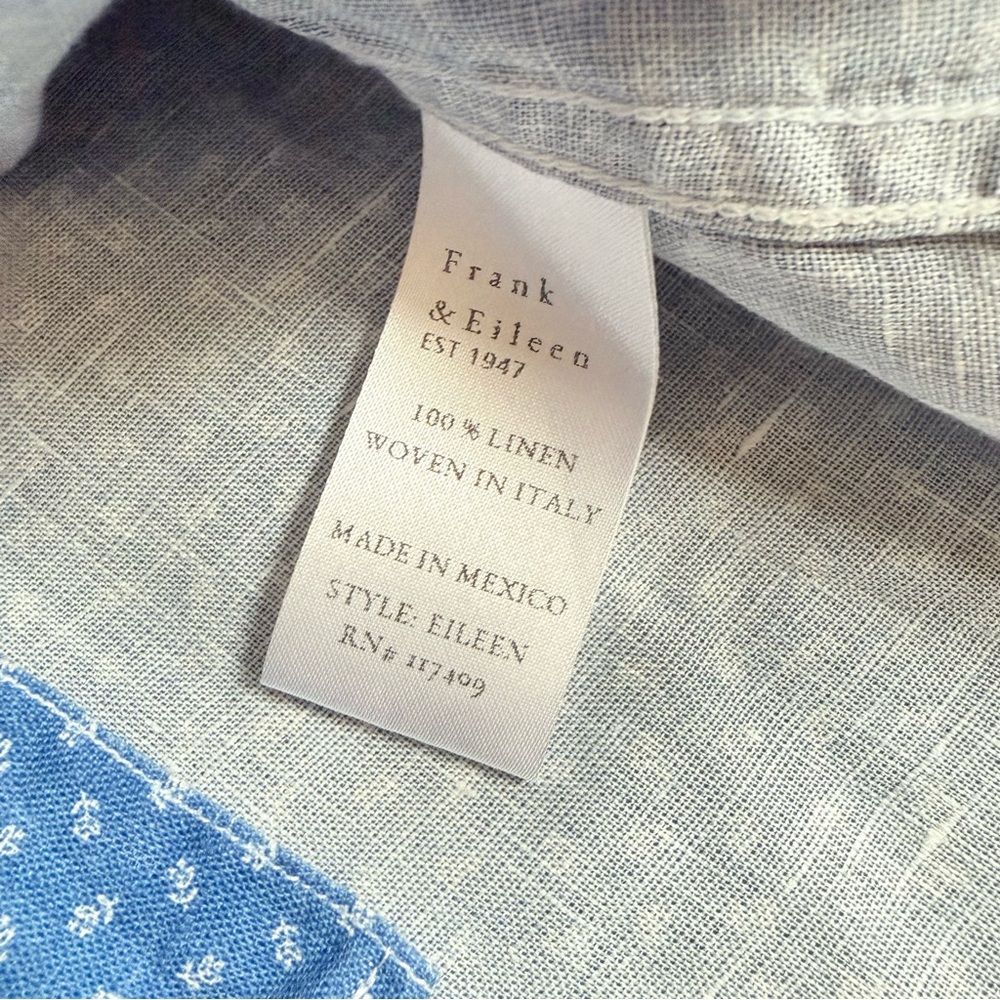 Frank & Eileen Linen Eileen Button Down Shirt Blue XS - Picture 5 of 6